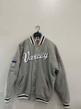 Varsity-Style Men's Grey Bomber Jacket